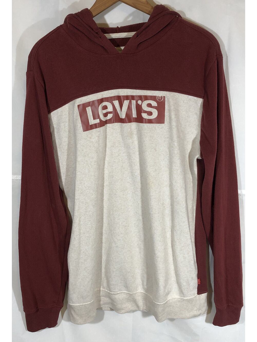 Levis Hoodie Logo on Front White Burgundy Mens Size M